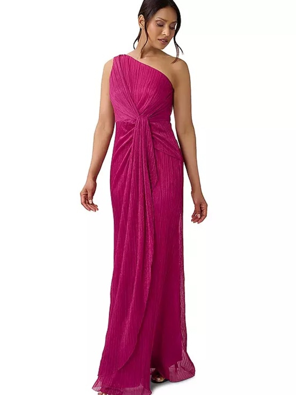 NWT Adrianna Papell Magenta Stardust One-Shoulder Pleated Gown - Size 20